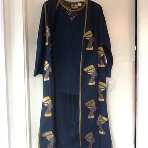 3 piece skirt set:  blouse, skirt and long vest.